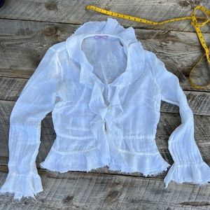 Calypso Christine Celle - Linen Raw-edged Ruffled Blouse - medium - white color